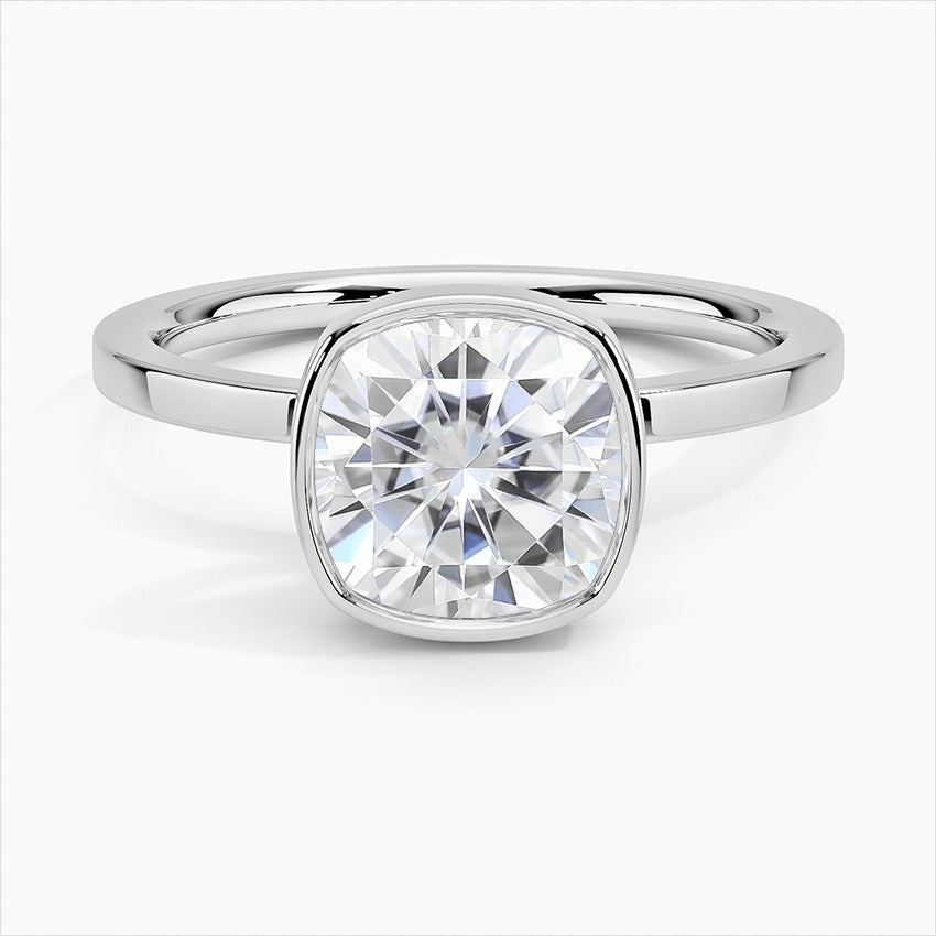 Mystique Cushion Bezel Moissanite Engagement Ring White Gold