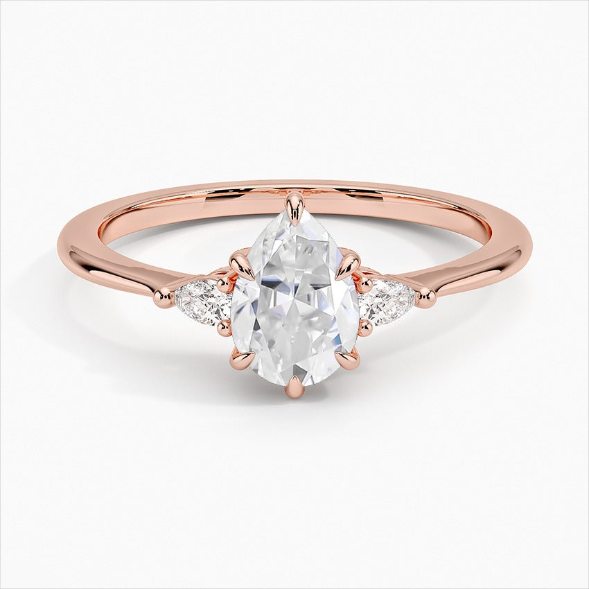 Nebula 6-Prong Pear Three Stone Moissanite Engagement Ring Rose Gold