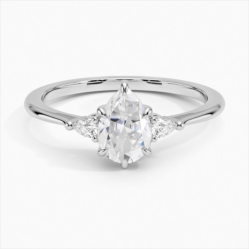 Nebula 6-Prong Pear Three Stone Moissanite Engagement Ring White Gold