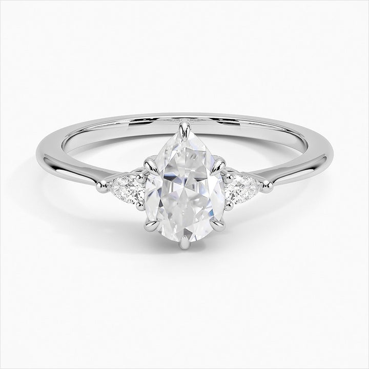 Nebula 6-Prong Pear Three Stone Moissanite Engagement Ring White Gold