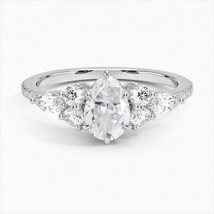 Nectar 6-Prong Pear Side Stones Moissanite Engagement Ring White Gold