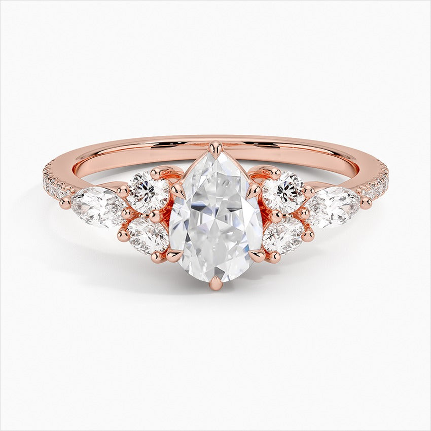 Nectar 6-Prong Pear Side Stones Moissanite Engagement Ring Rose Gold