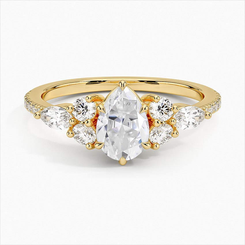 Nectar 6-Prong Pear Side Stones Moissanite Engagement Ring Yellow Gold