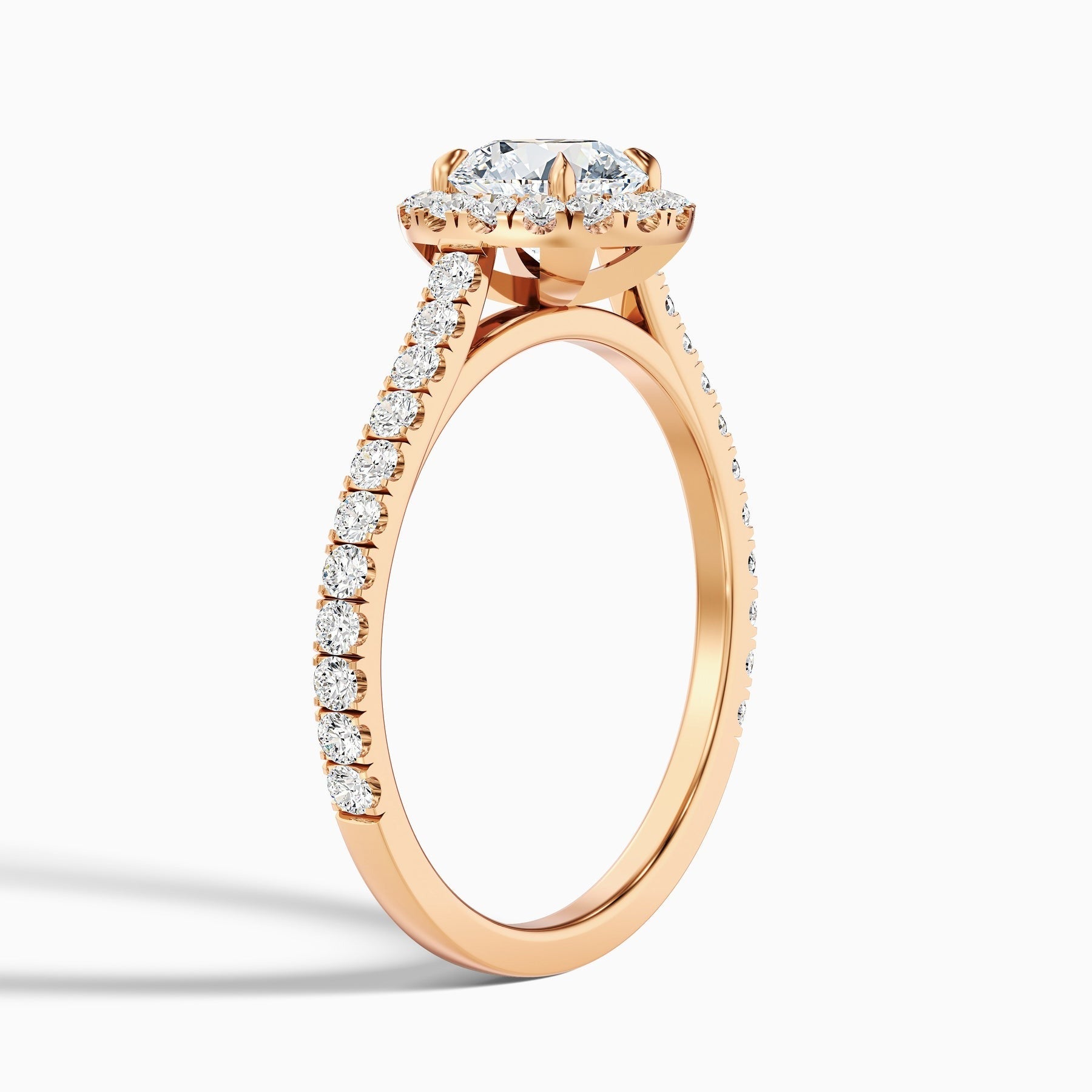 Noble 1 Carat Round Halo Pave Lab Grown Engagement Ring in 10k Rose Gold
