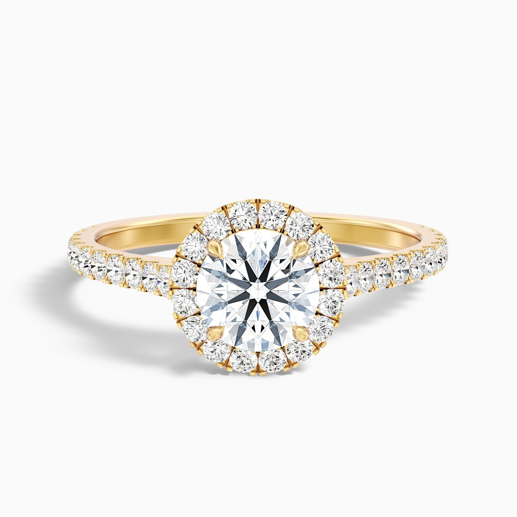Noble 1 Carat Round Halo Pave Lab Grown Engagement Ring in 10k Yellow Gold