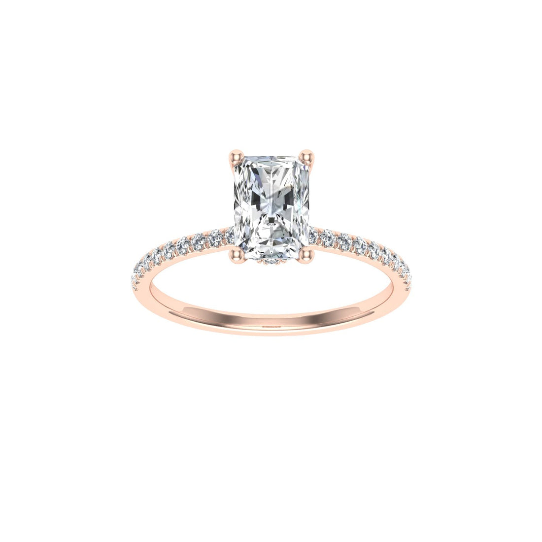 Oasis Radiant Cut Hidden Halo Moissanite Engagement Ring Rose Gold