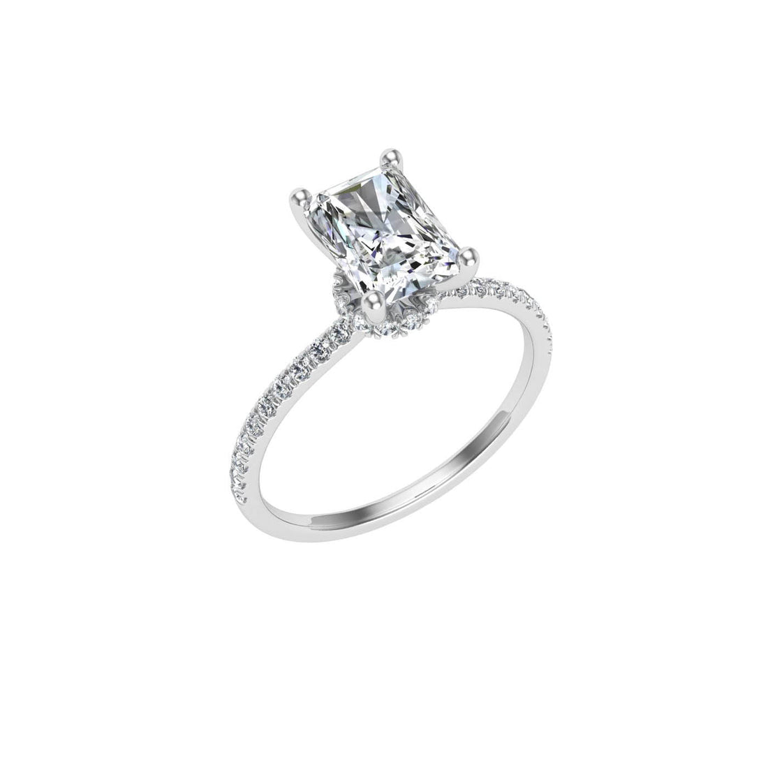 Oasis Radiant Cut Hidden Halo Moissanite Engagement Ring White Gold