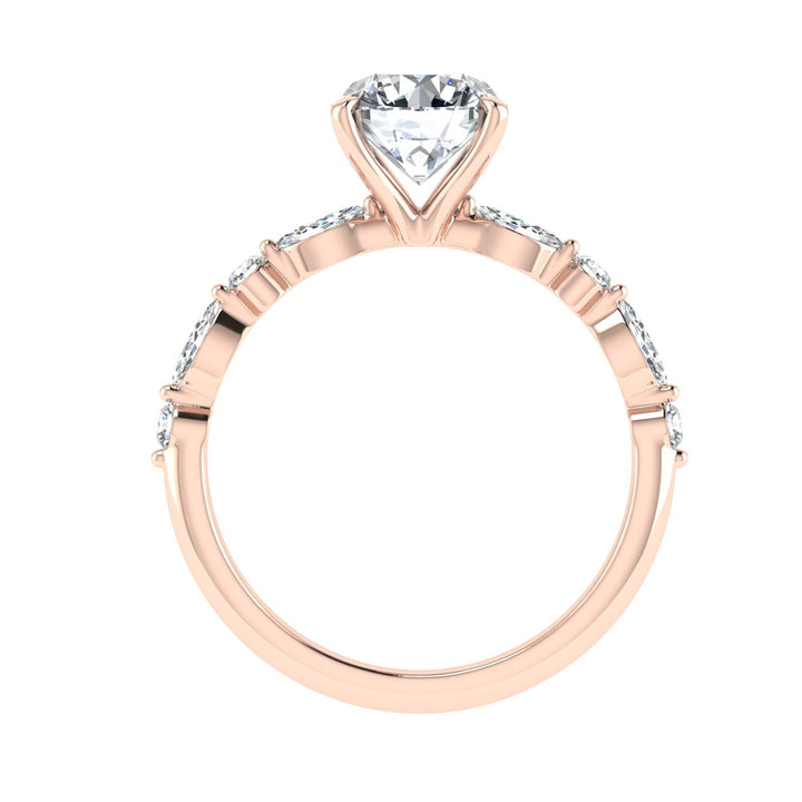 Oceana Round Cut Side Stones Moissanite Engagement Ring Rose Gold
