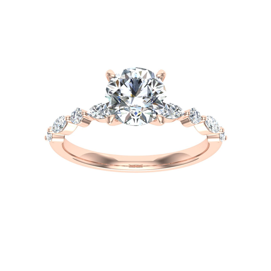 Oceana Round Cut Side Stones Moissanite Engagement Ring Rose Gold