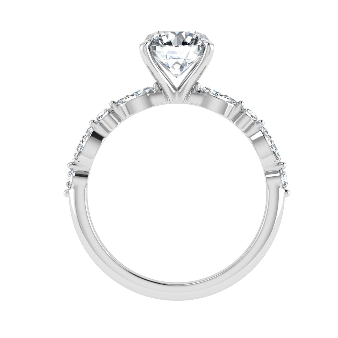 Oceana Round Cut Side Stones Moissanite Engagement Ring White Gold