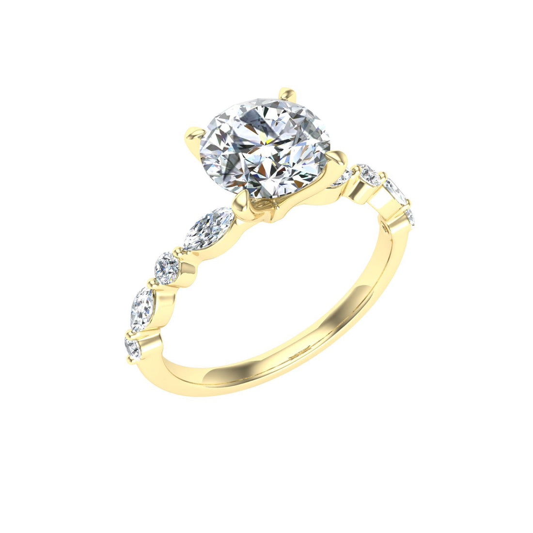 Oceana Round Cut Side Stones Moissanite Engagement Ring Yellow Gold