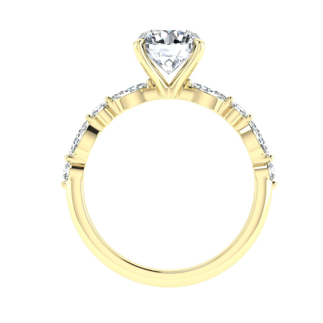 Oceana Round Cut Side Stones Moissanite Engagement Ring Yellow Gold