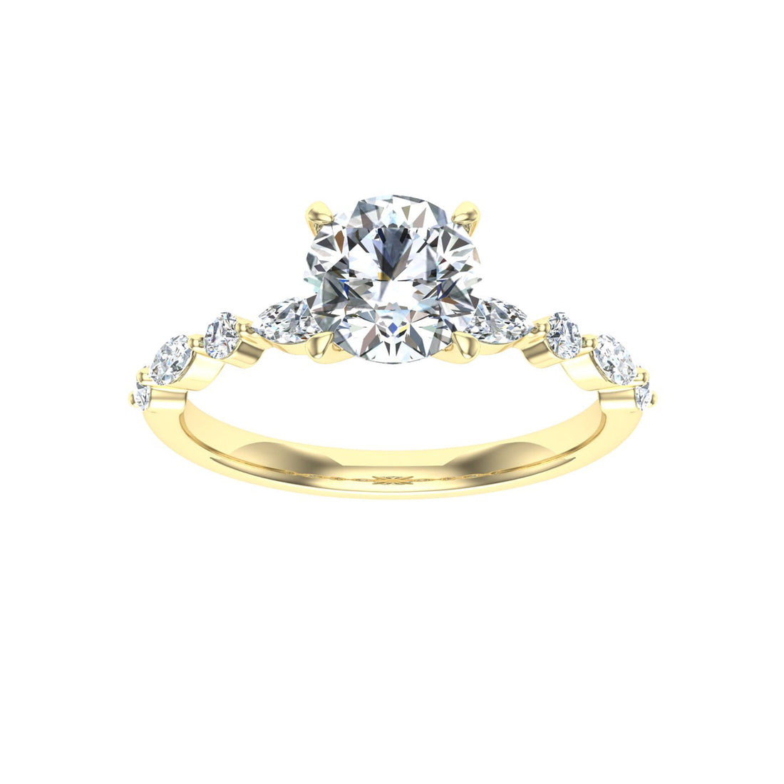 Oceana Round Cut Side Stones Moissanite Engagement Ring Yellow Gold