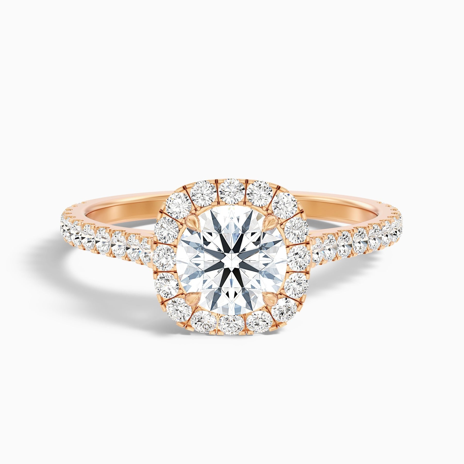 Oceanic 1 Carat Round Halo Pave Lab Grown Engagement Ring in 10k Rose Gold