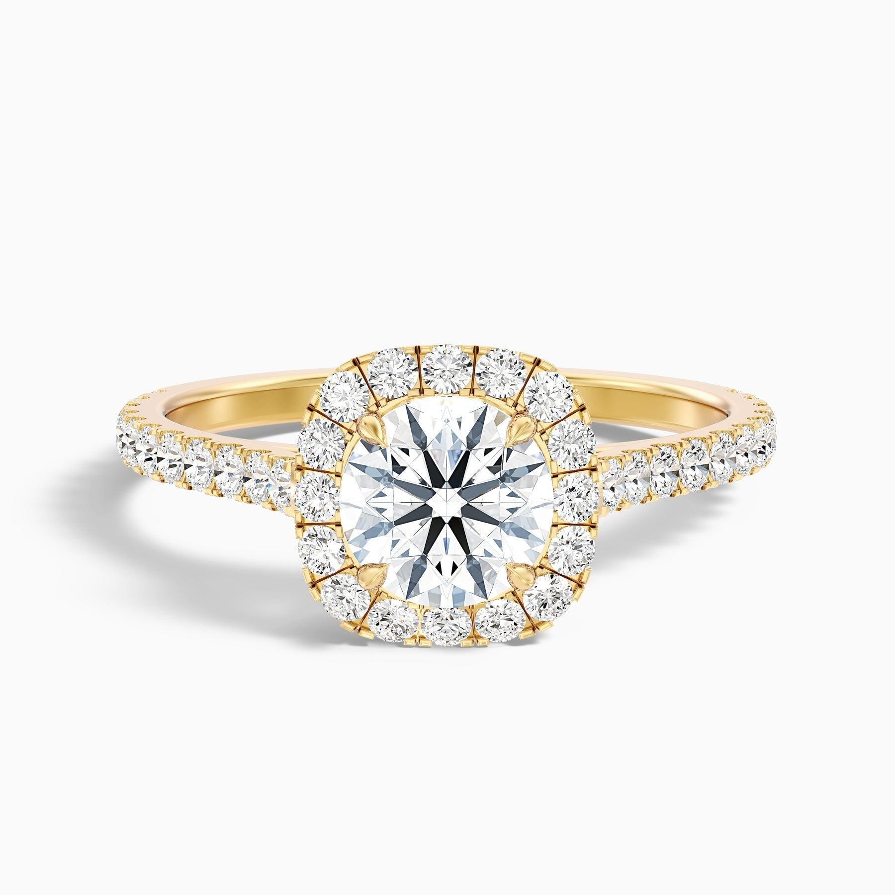 Oceanic 1 Carat Round Halo Pave Lab Grown Engagement Ring in 10k Yellow Gold