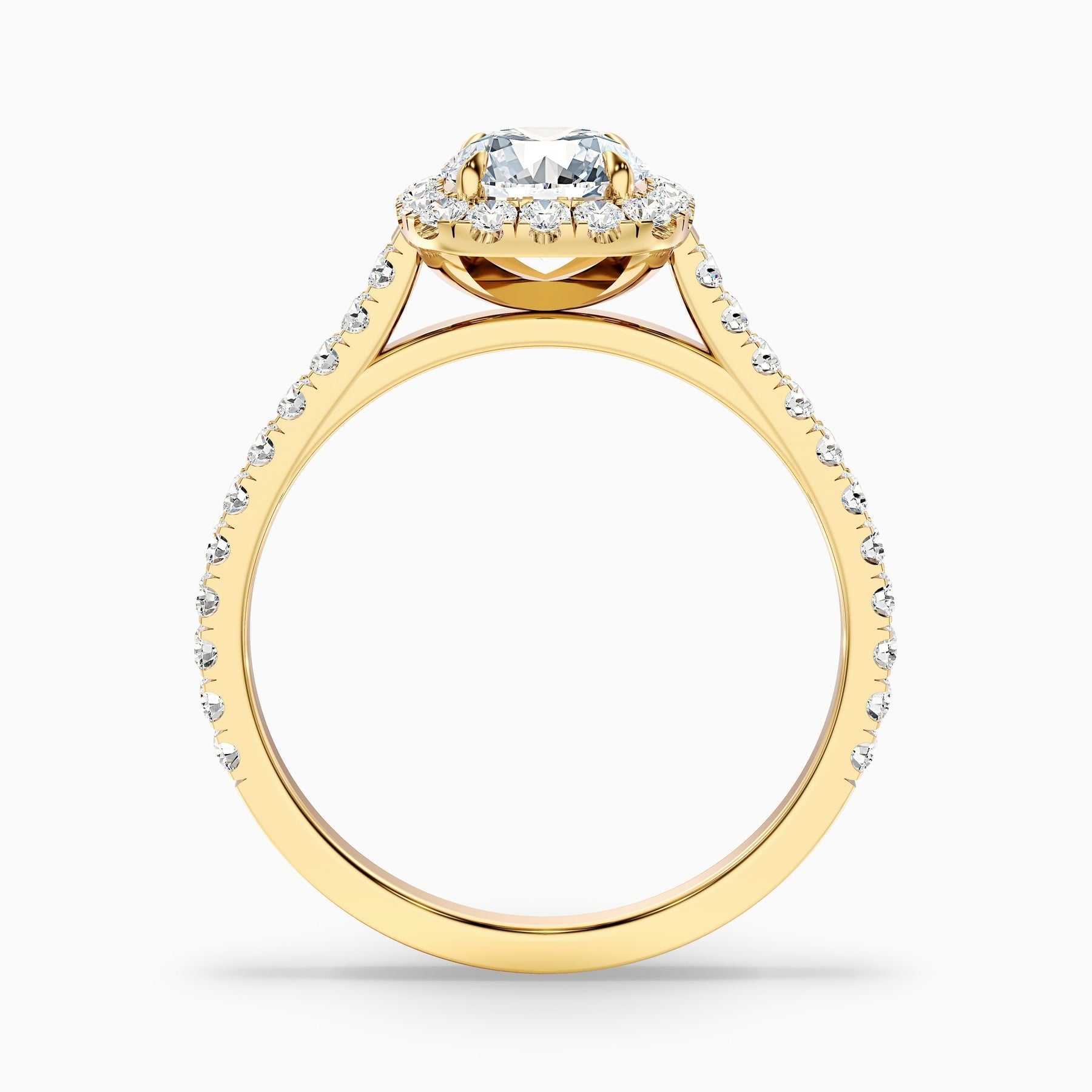 Oceanic 1 Carat Round Halo Pave Lab Grown Engagement Ring in 10k Yellow Gold