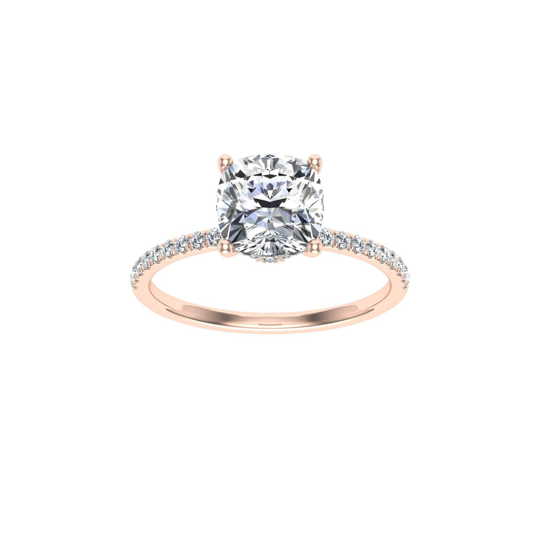 Odyssey Cushion Cut Hidden Halo Moissanite Engagement Ring Rose Gold