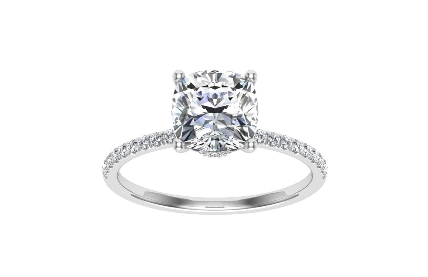 Odyssey Cushion Cut Hidden Halo Moissanite Engagement Ring White Gold