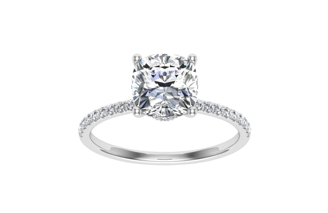 Odyssey Cushion Cut Hidden Halo Moissanite Engagement Ring White Gold