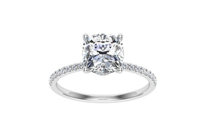 Odyssey Cushion Cut Hidden Halo Moissanite Engagement Ring White Gold