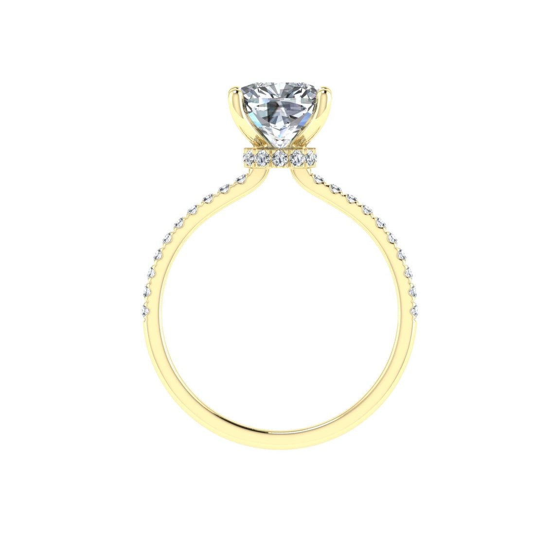 Odyssey Cushion Cut Hidden Halo Moissanite Engagement Ring Yellow Gold