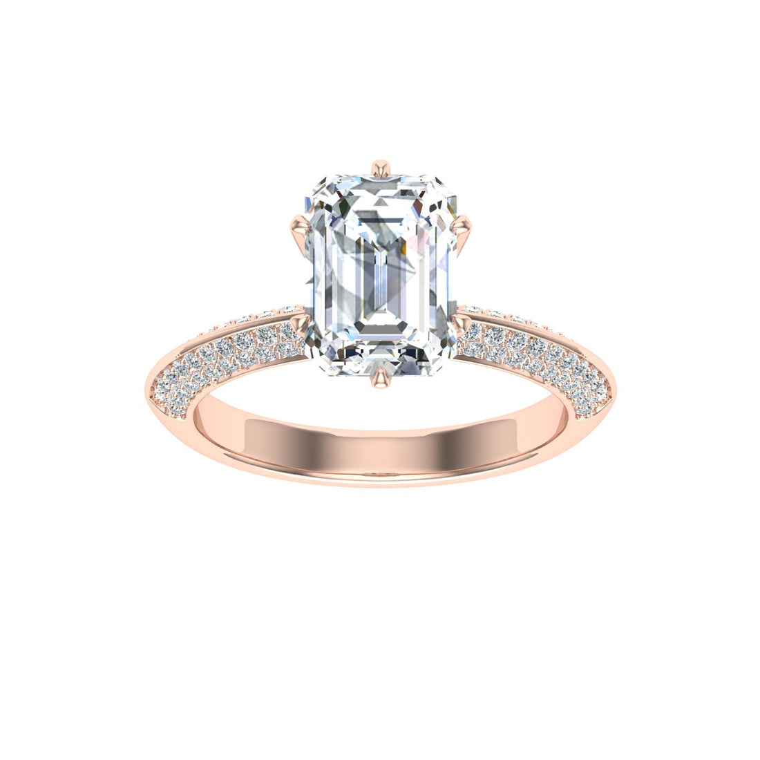 Odyssey Emerald Cut Knife Edge Band Moissanite Engagement Ring Rose Gold