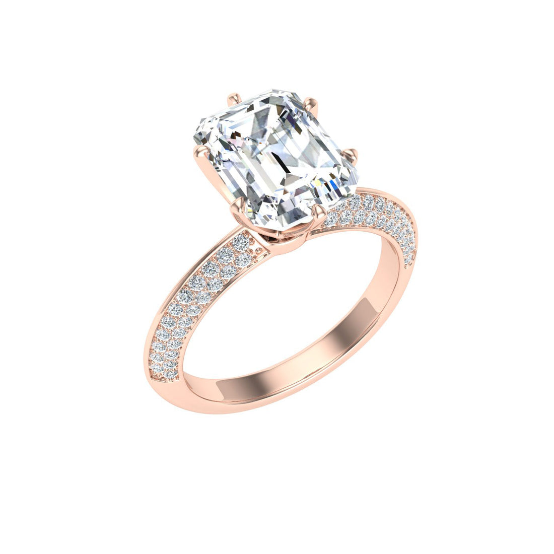 Odyssey Emerald Cut Knife Edge Band Moissanite Engagement Ring Rose Gold