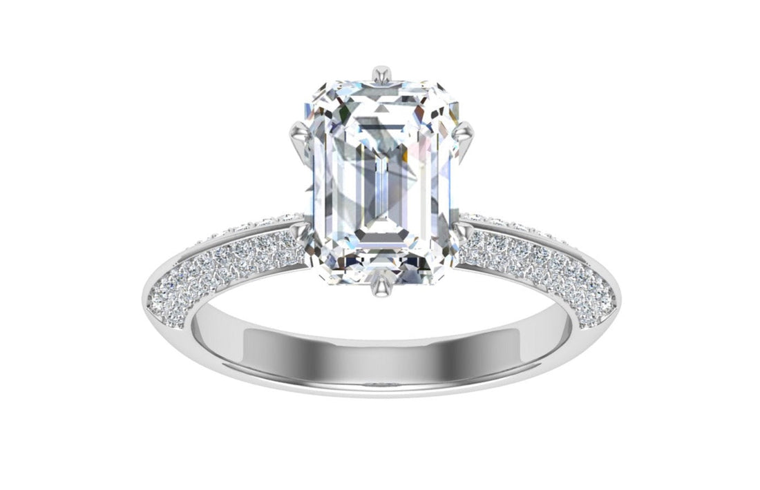 Odyssey Emerald Cut Knife Edge Band Moissanite Engagement Ring White Gold