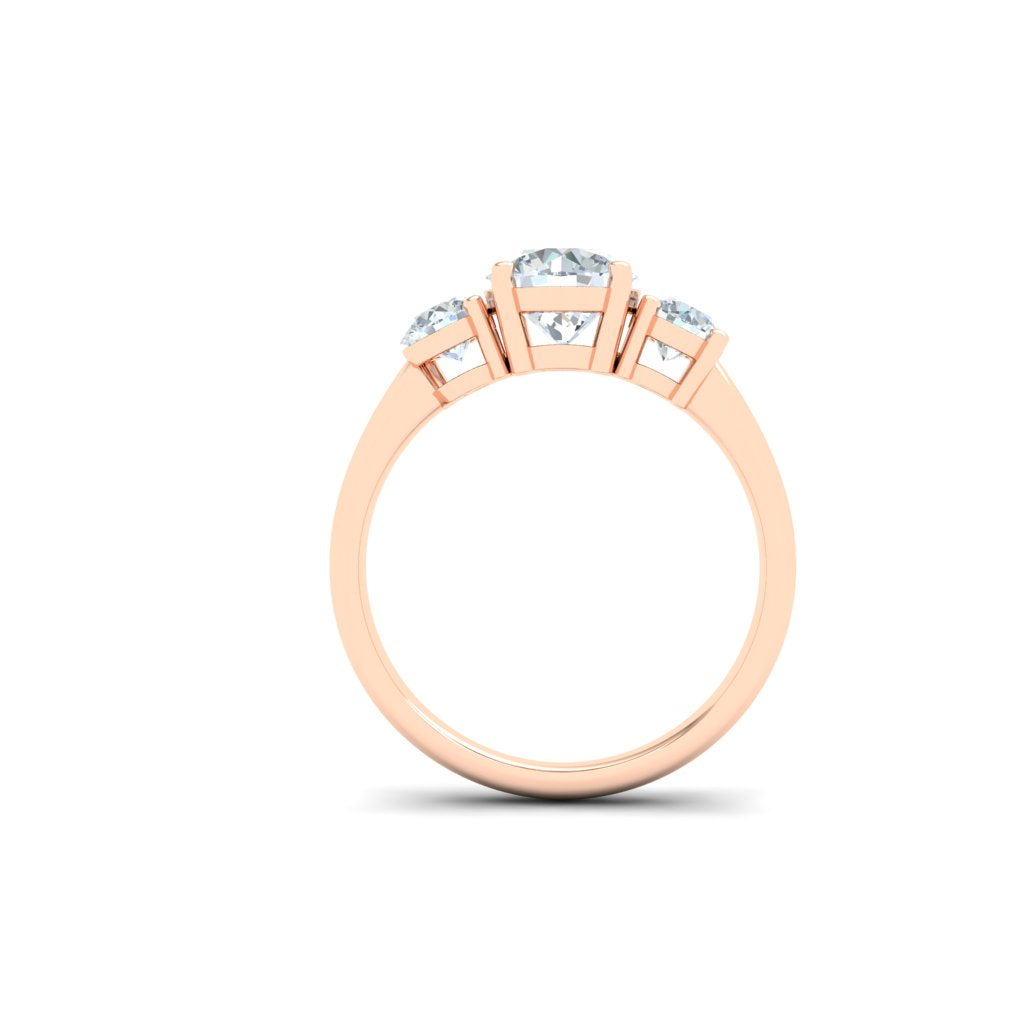 Onyx 3 Stone Round Moissanite Engagement Ring Rose Gold