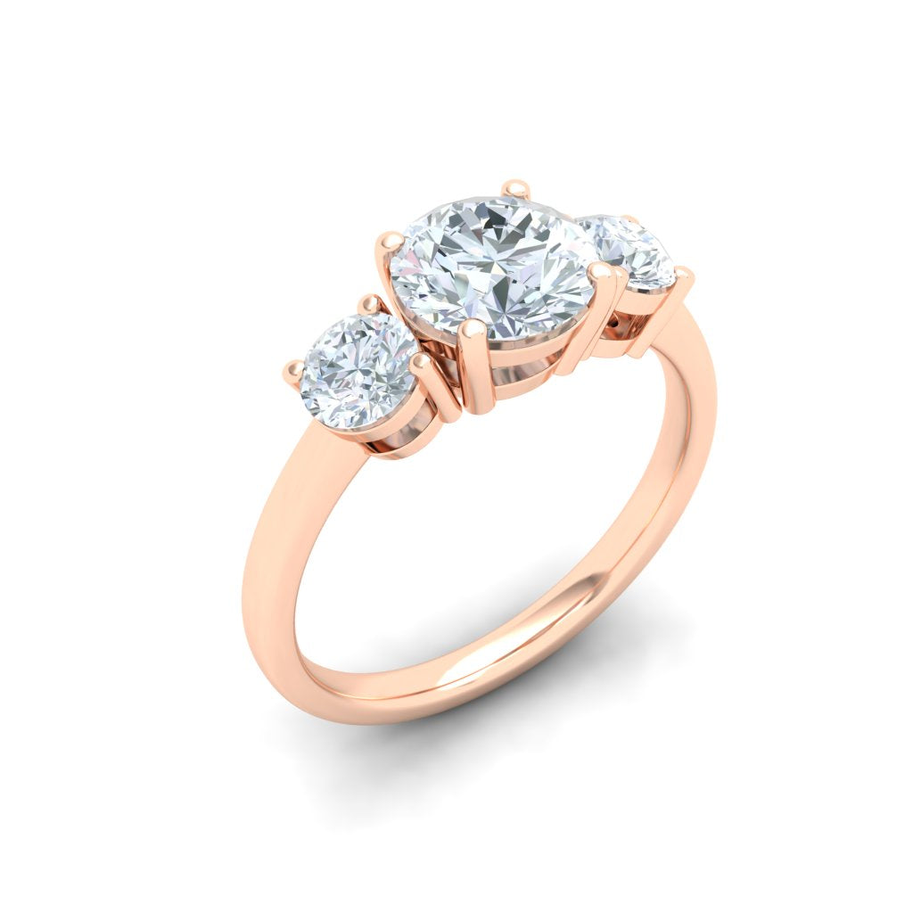 Onyx 3 Stone Round Moissanite Engagement Ring Rose Gold