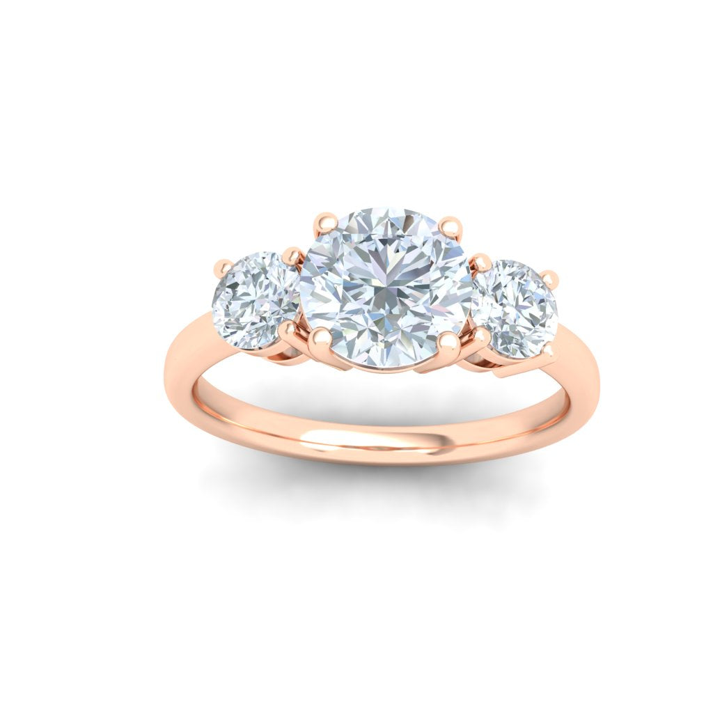 Onyx 3 Stone Round Moissanite Engagement Ring Rose Gold