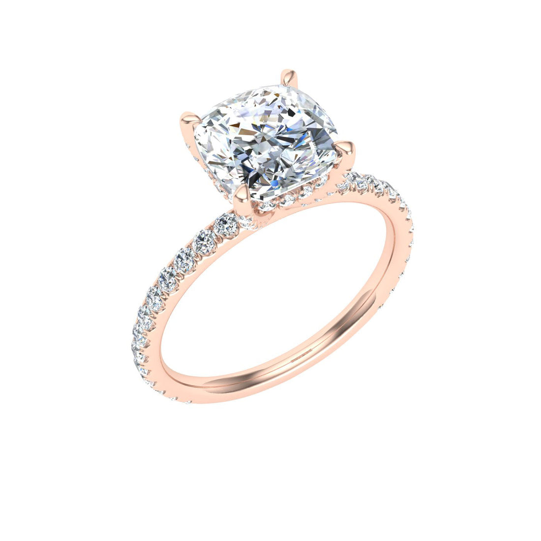 Opaline Cushion Cut Hidden Halo Moissanite Engagement Ring Rose Gold