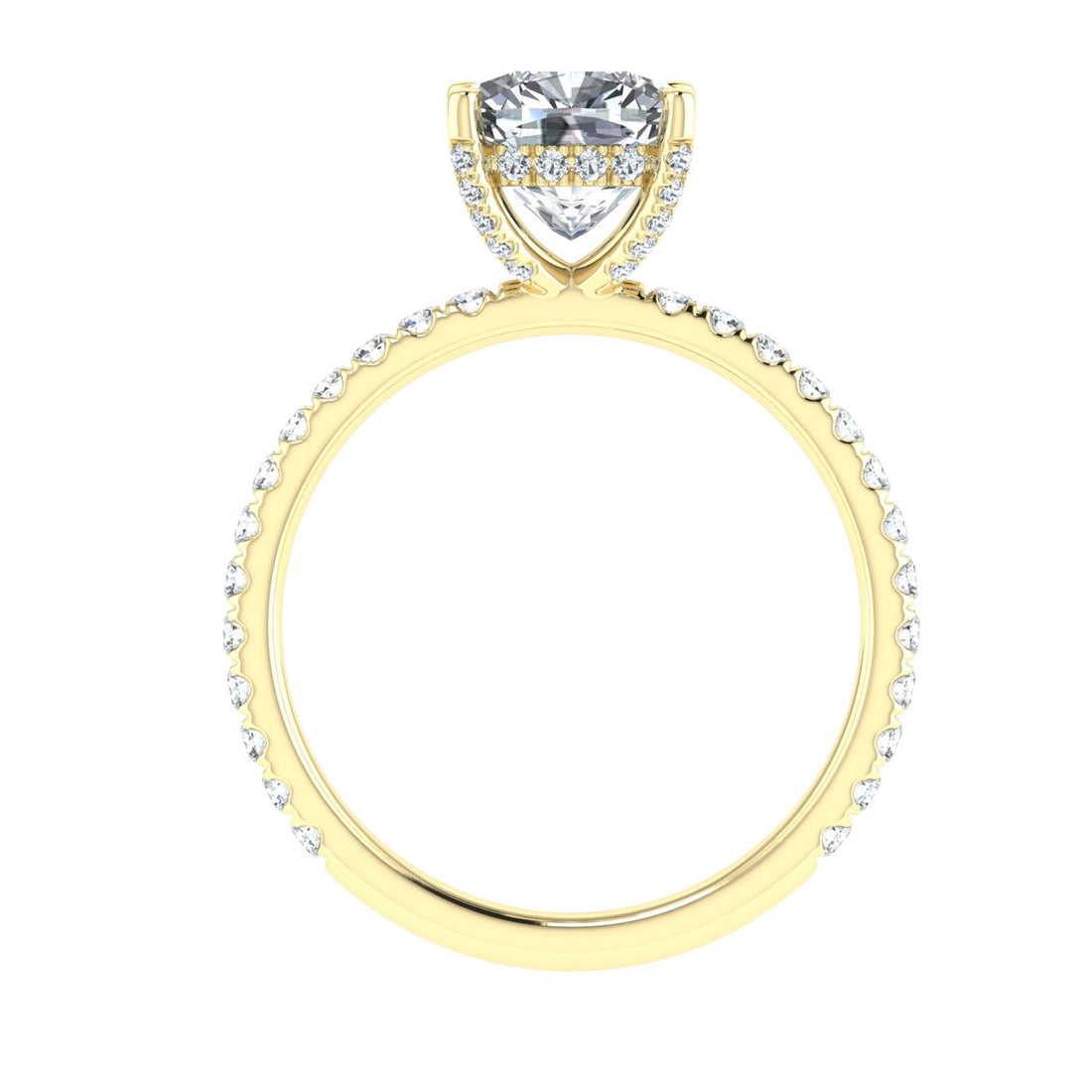 Opaline Cushion Cut Hidden Halo Moissanite Engagement Ring Yellow Gold