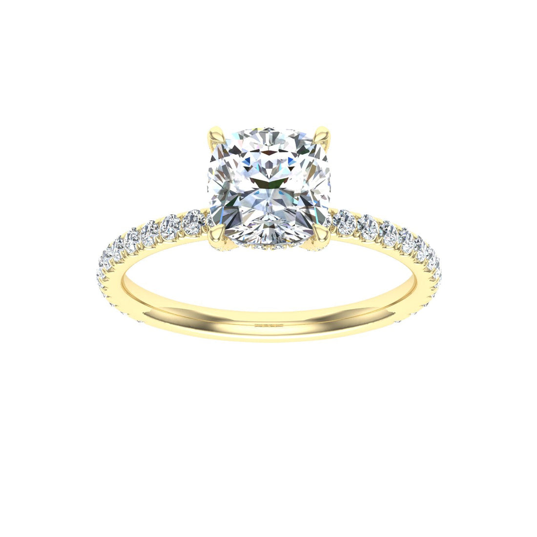 Opaline Cushion Cut Hidden Halo Moissanite Engagement Ring Yellow Gold