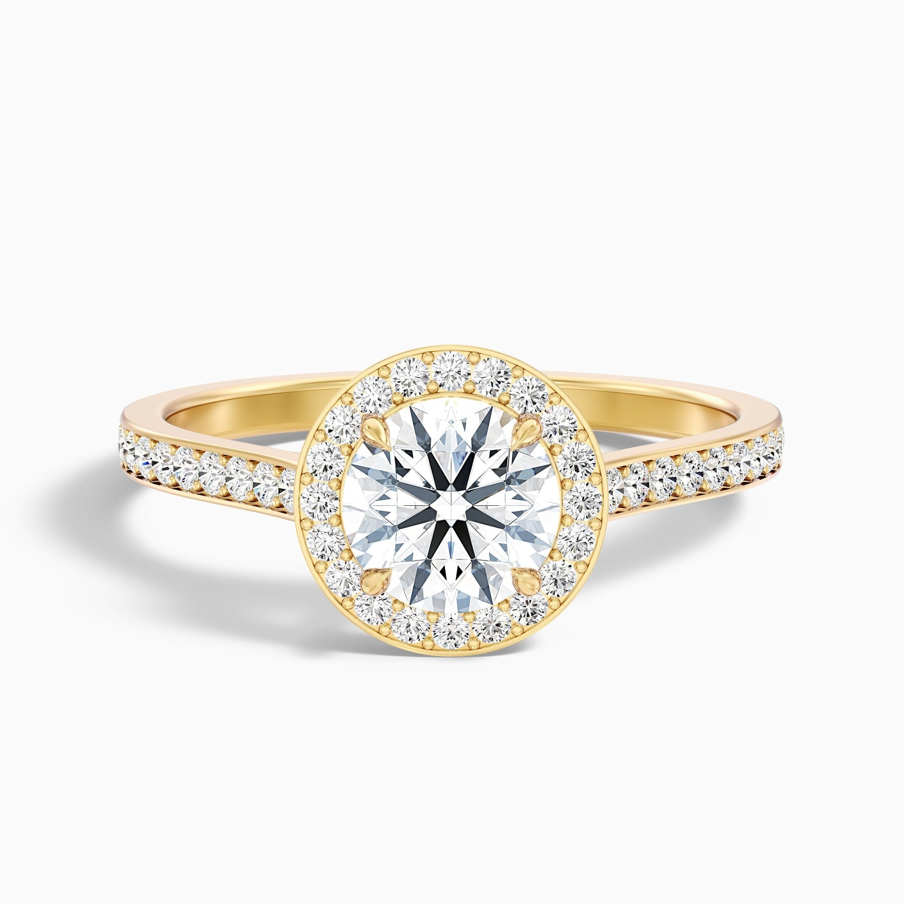 Opalite 1 Carat Round Halo Pave Lab Grown Diamond Ring in 10k Yellow Gold