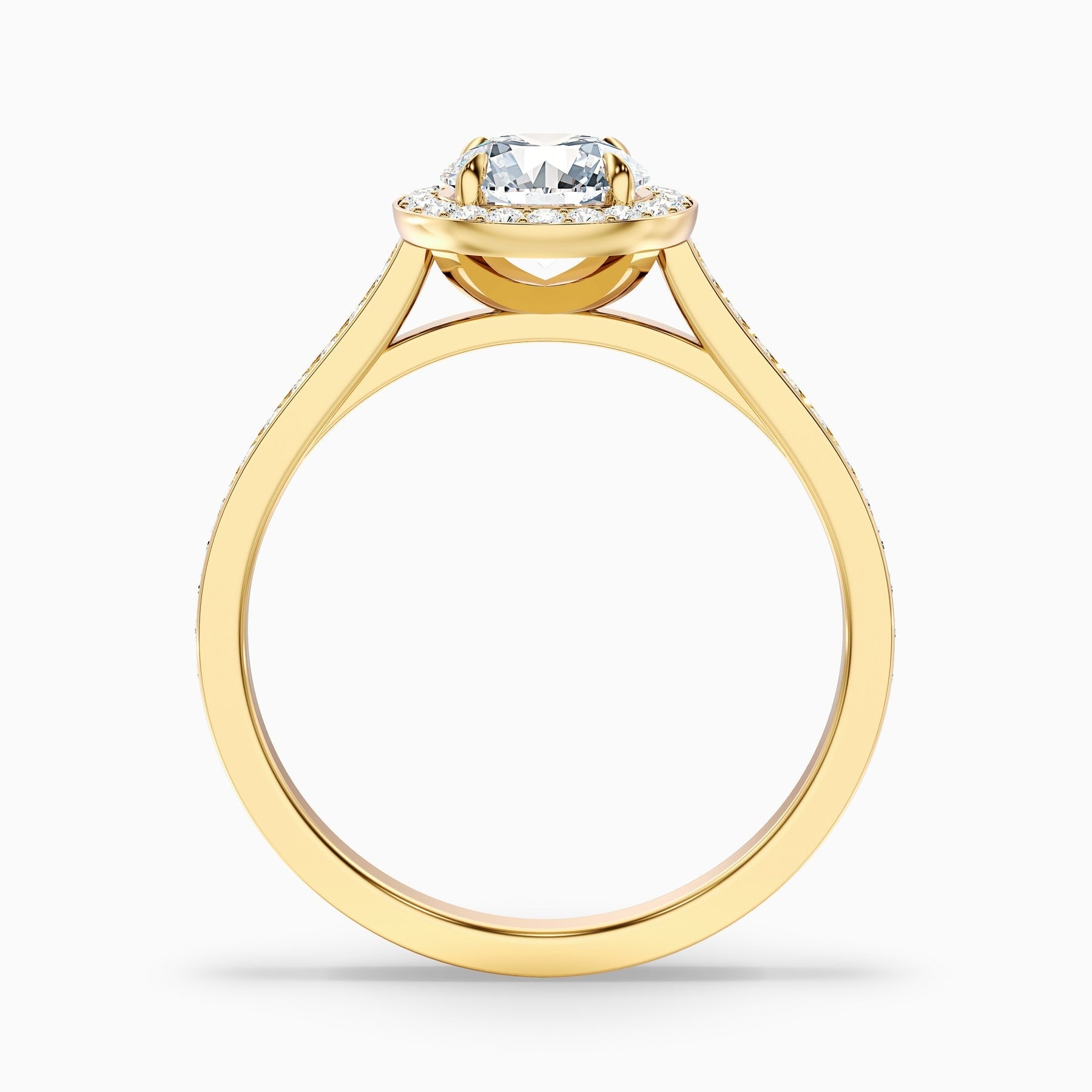 Opalite 1 Carat Round Halo Pave Lab Grown Diamond Ring in 10k Yellow Gold