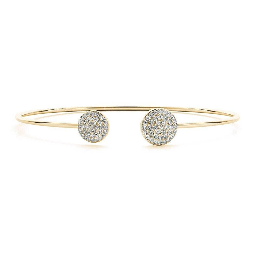 Open Cuff Round Moissanite Bangle Yellow Gold