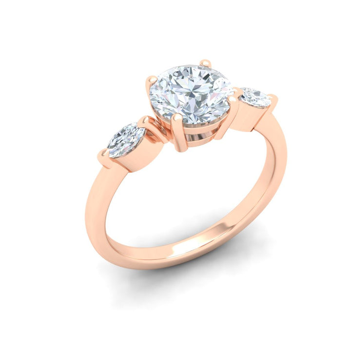 Opulent Round 3 Stone Moissanite Engagement Ring Rose Gold