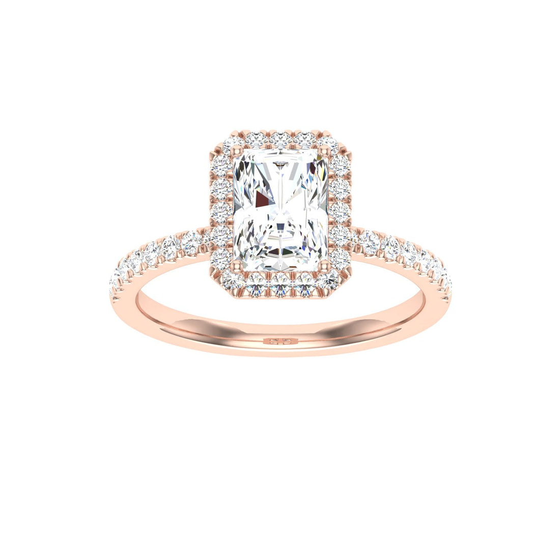 Orbit Radiant Cut Halo Moissanite Engagement Ring Rose Gold