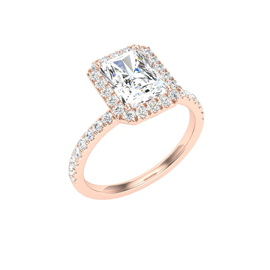 Orbit Radiant Cut Halo Moissanite Engagement Ring Rose Gold