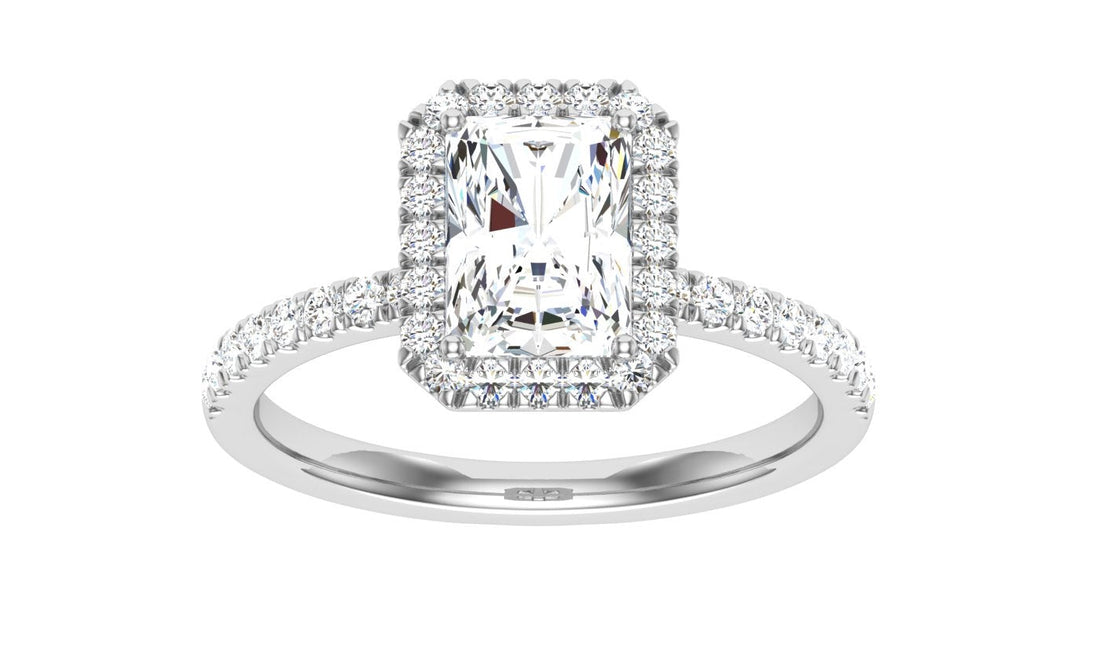 Orbit Radiant Cut Halo Moissanite Engagement Ring White Gold