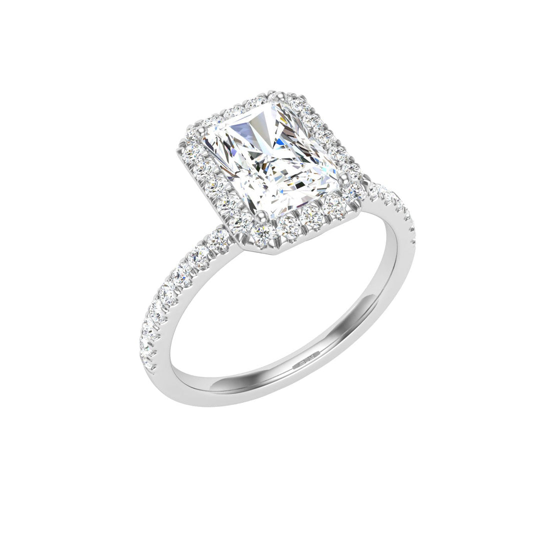 Orbit Radiant Cut Halo Moissanite Engagement Ring White Gold