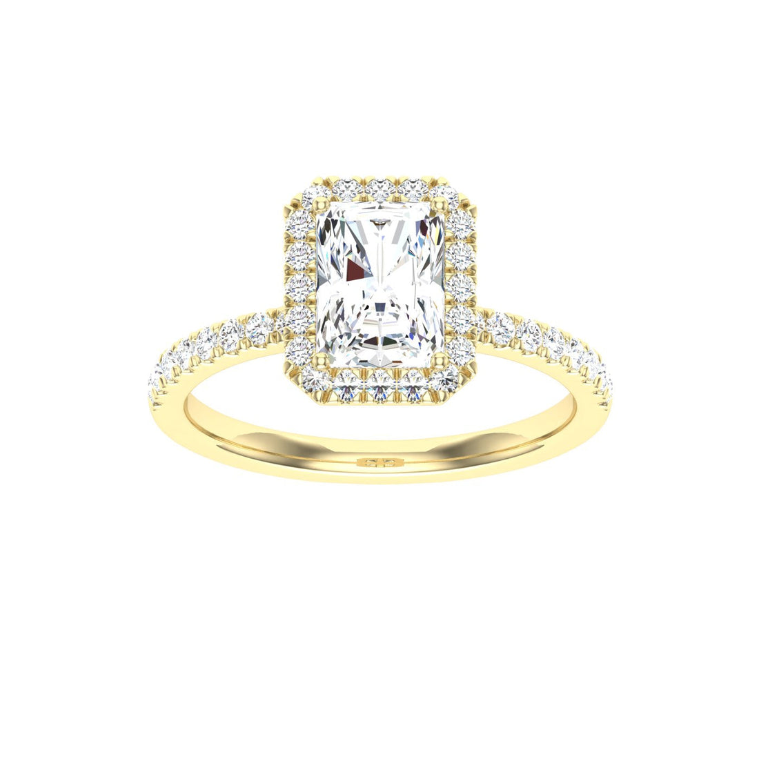 Orbit Radiant Cut Halo Moissanite Engagement Ring Yellow Gold