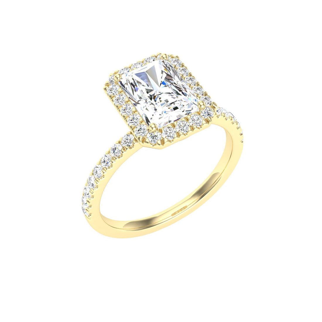 Orbit Radiant Cut Halo Moissanite Engagement Ring Yellow Gold