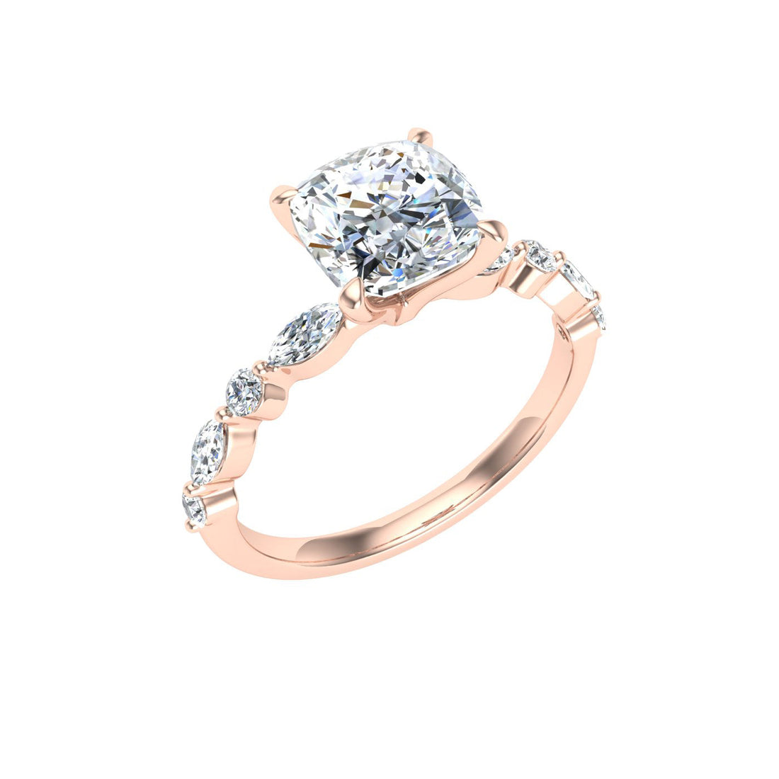 Orlov Cushion Cut Side Stones Moissanite Engagement Ring Rose Gold