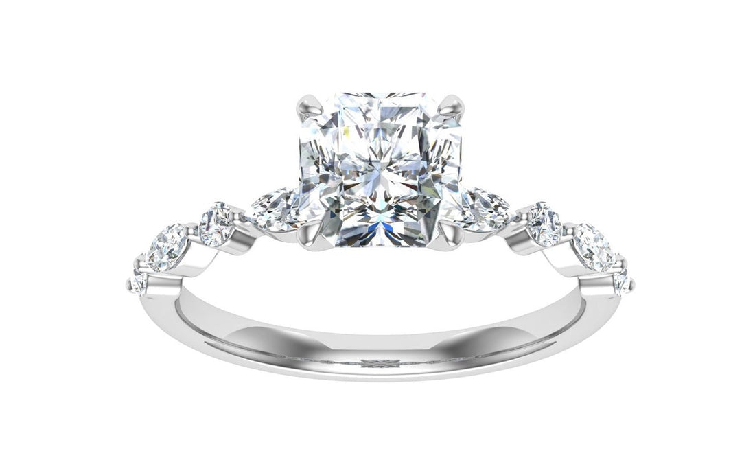 Orlov Cushion Cut Side Stones Moissanite Engagement Ring White Gold