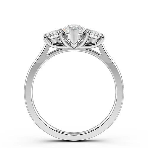 Oromise4 Prong Marquise Lab Grown Diamond With Round On Side Three Stone Engagement Ring