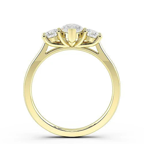 Oromise 4 Prong Marquise Lab Grown Diamond With Round On Side Three Stone Engagement Ring