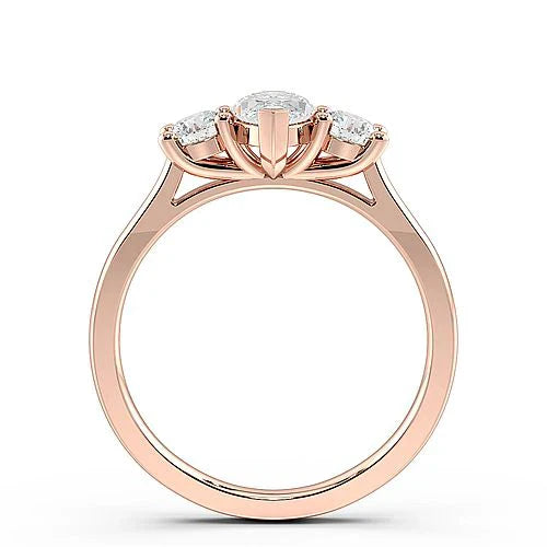 Oromise 4 Prong Marquise Lab Grown Diamond With Round On Side Three Stone Engagement Ring