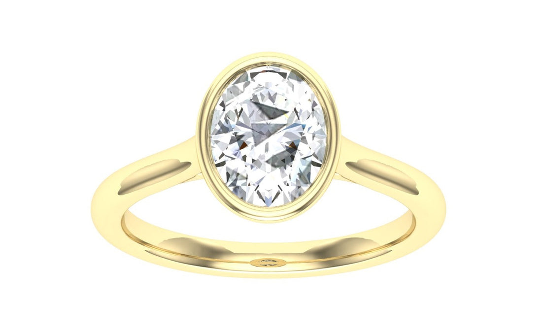 Overture Oval Cut Bezel Solitaire Moissanite Engagement Ring Yellow Gold